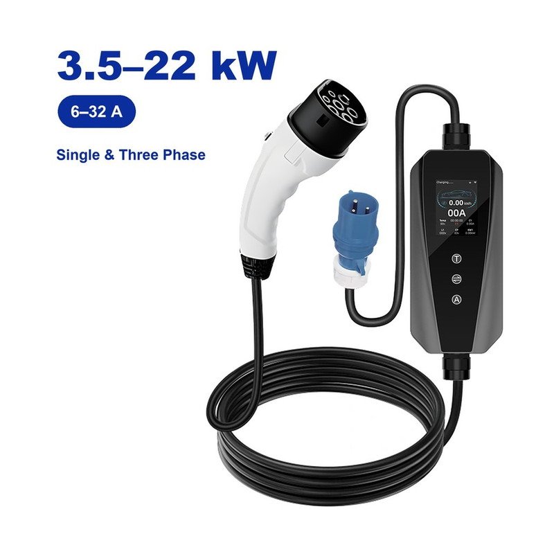 KM2-01 Portable EV Charger, 3.5–22 kW with configurable plugs and connectors