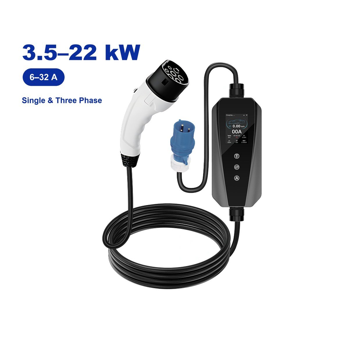 KM2-01 Portable EV Charger Series - Mode 2 Portable EVSE with 2.8-inch LCD display