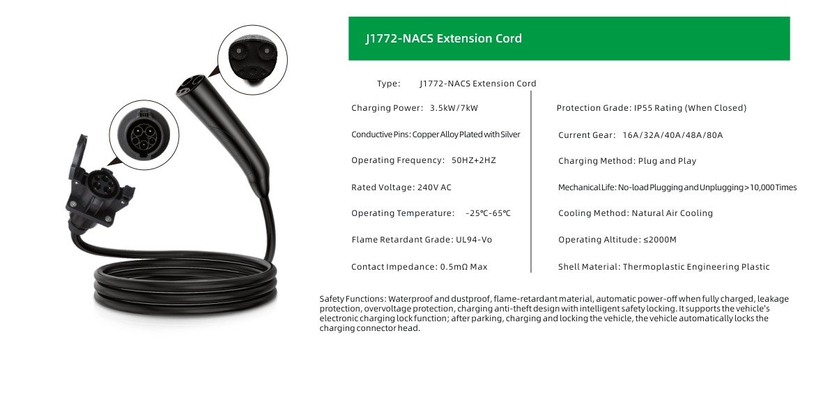 J1772-NACS Extension Cord Specifications